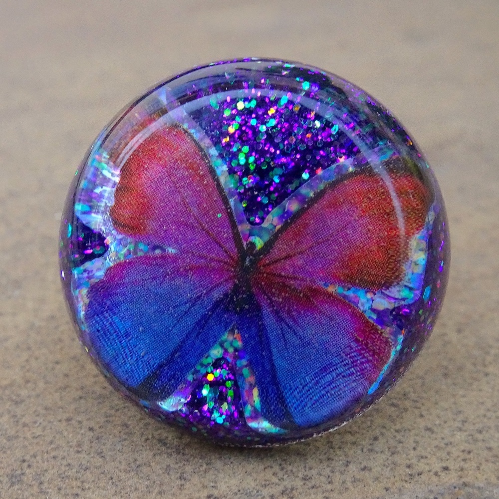 Deep Purple Iridescent Glitter Fairycore Vegan Butterfly Big Chunky Resin Ring